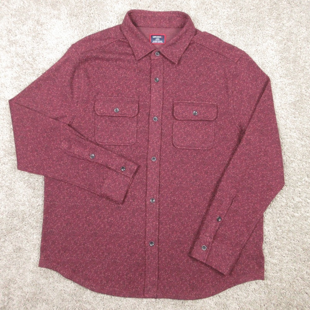 Untuckit Shirt Mens Large Red Bonvino Winetasting Herrinbone Flannel Button Up